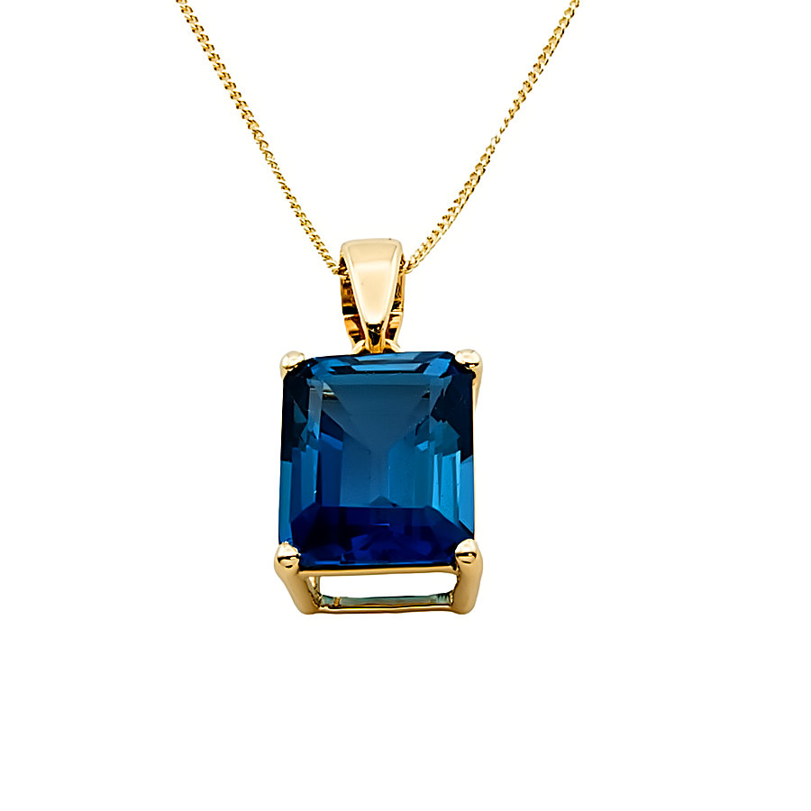 9ct Gold London Blue Topaz Pendant with Chain